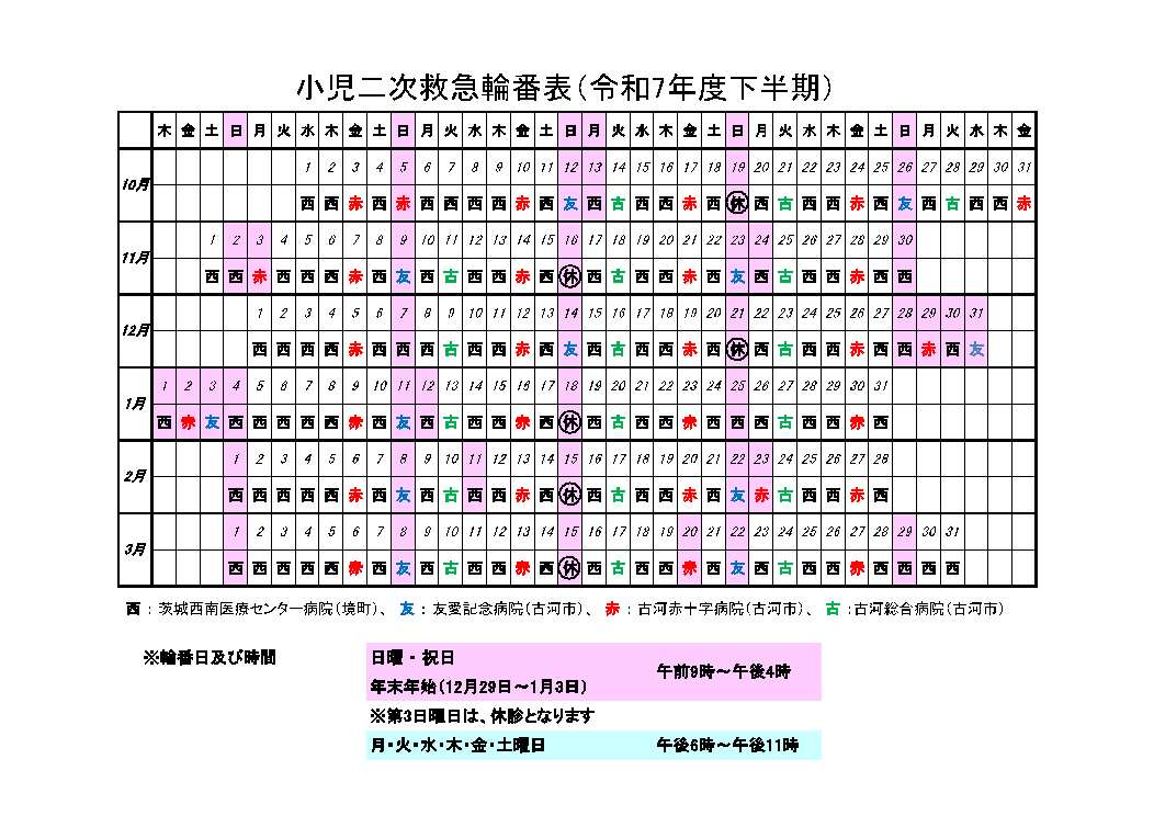 下半期小児輪番表