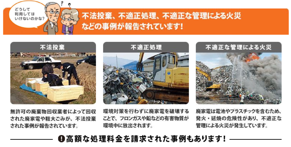 不法投棄、不適正処理などの事例が報告されています