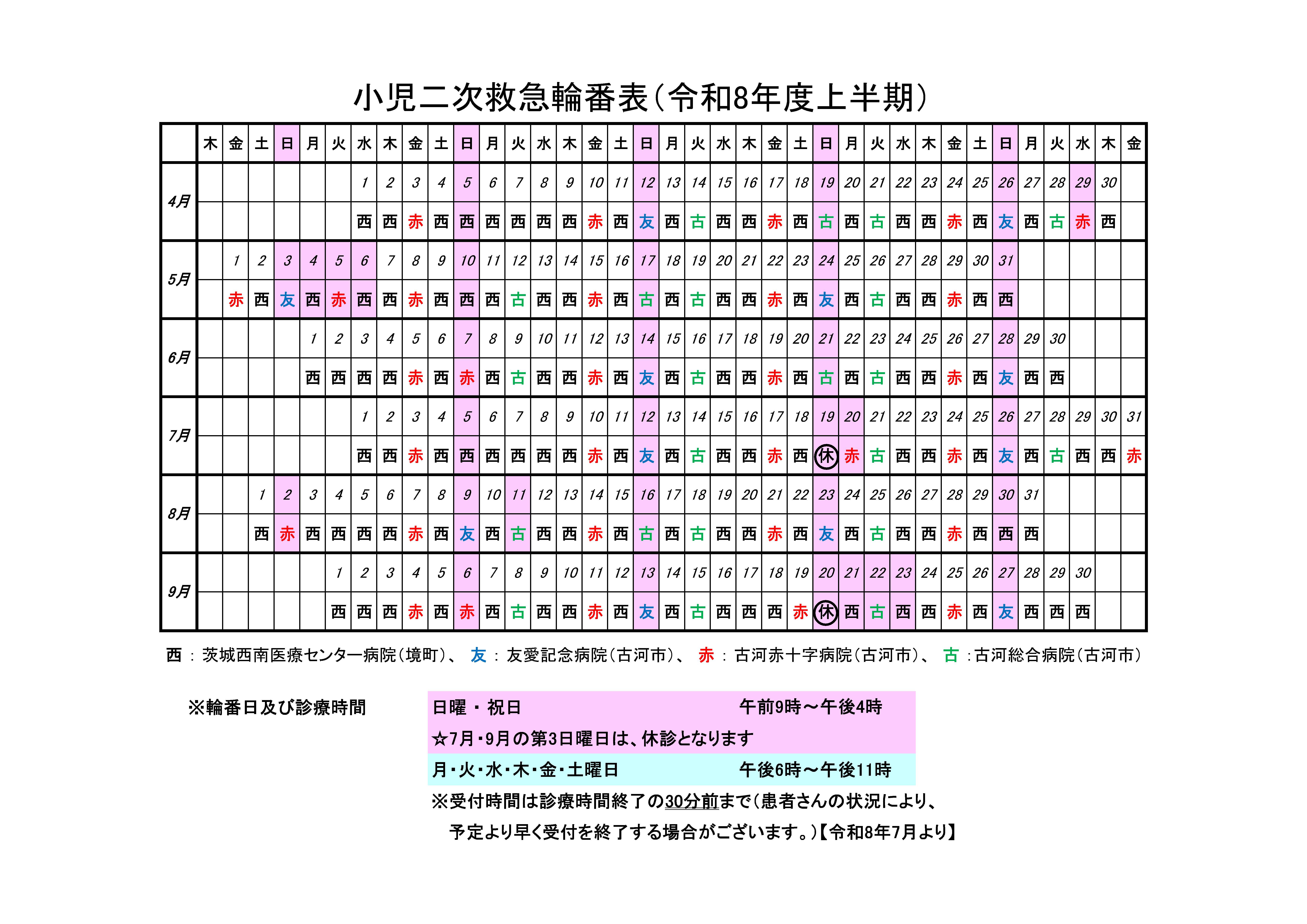 小児輪番表